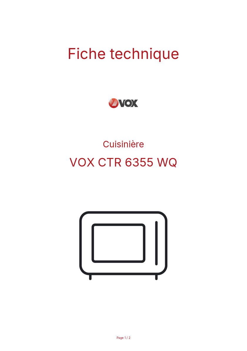 Page n°1 - Fiche technique VOX CTR 6355 WQ