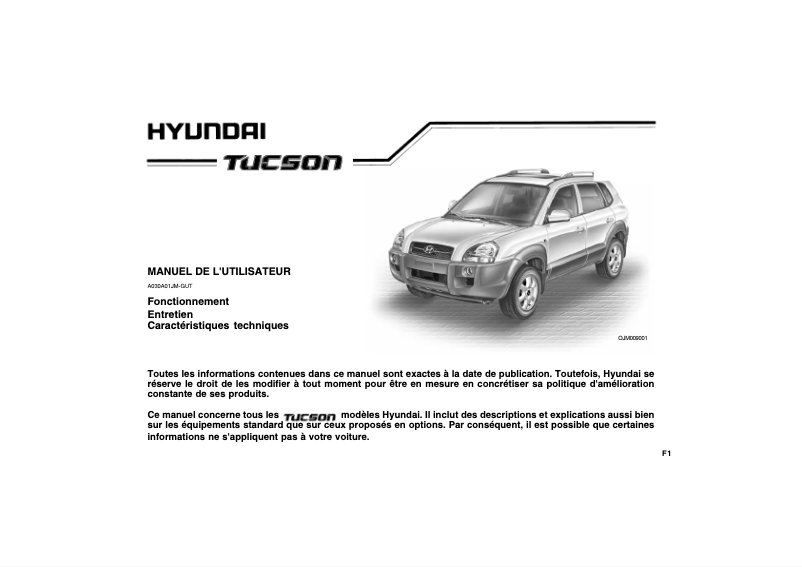 Image de la première page du manuel de l'appareil Tucson (2009)