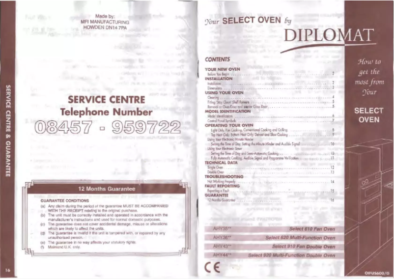 Page n°1 - Manuel utilisateur Diplomat Select AHY3601