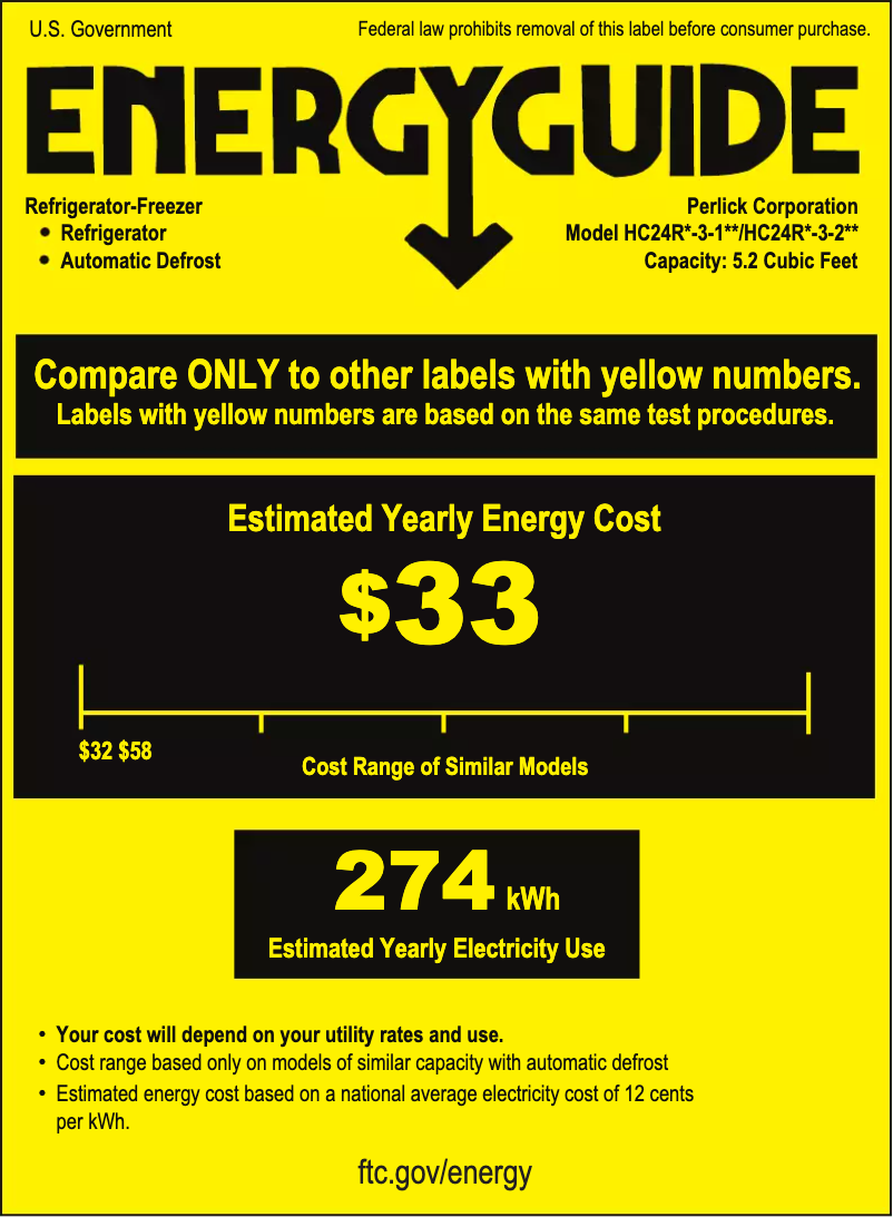 Page n°1 - Label énergétique Perlick HC24RO-3-1R
