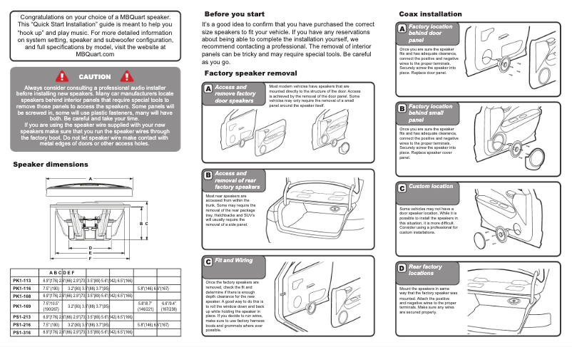 Página 1 del manual Guía de inicio rápido MB Quart PK1-113