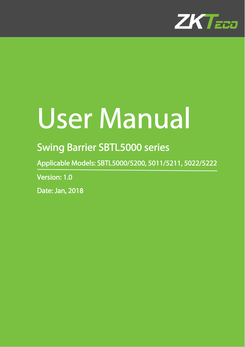 Page n°1 - Manuel utilisateur ZKTeco SBTL5000