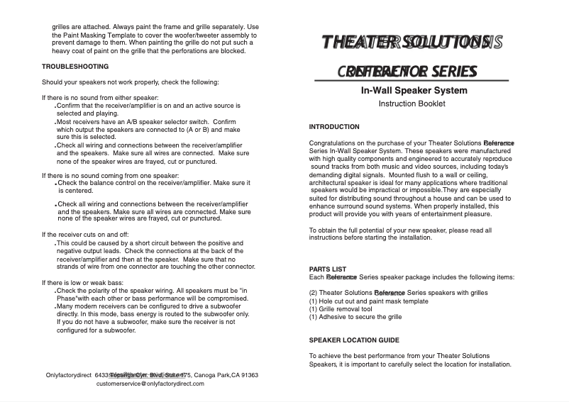 Page 1 de la notice Manuel utilisateur Theater Solutions Contractor CS5W