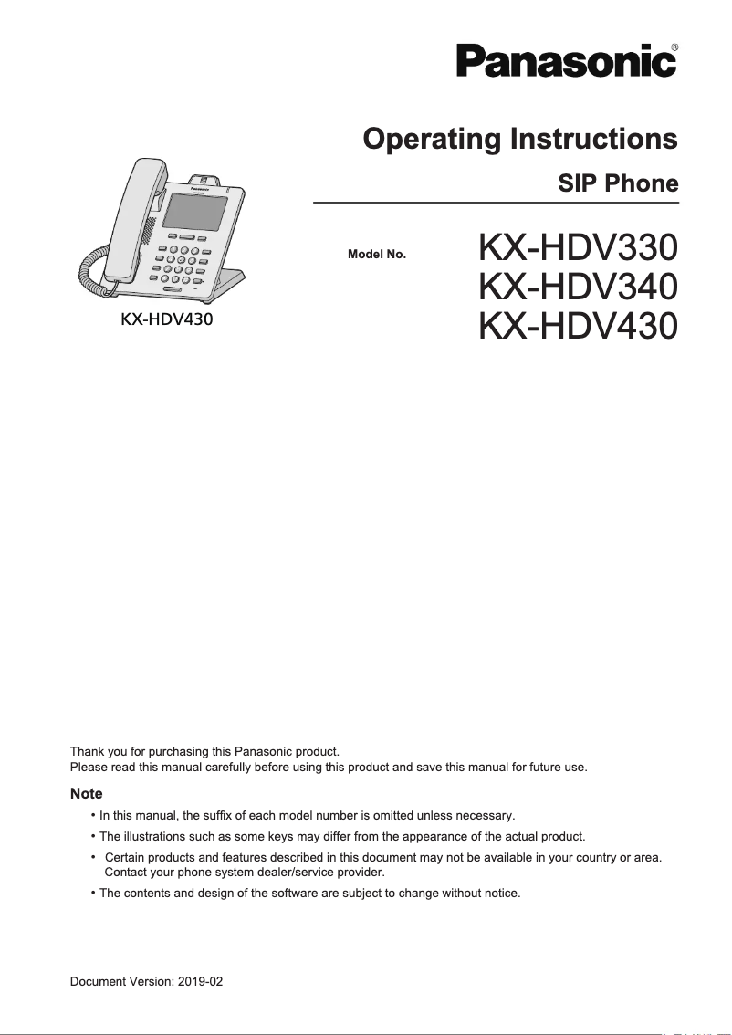 Imagen de la primera página del manual del dispositivo KX-HDV330