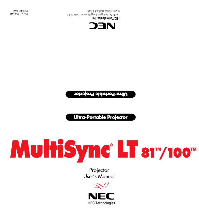 Image de la première page du manuel de l'appareil MultiSync LT81