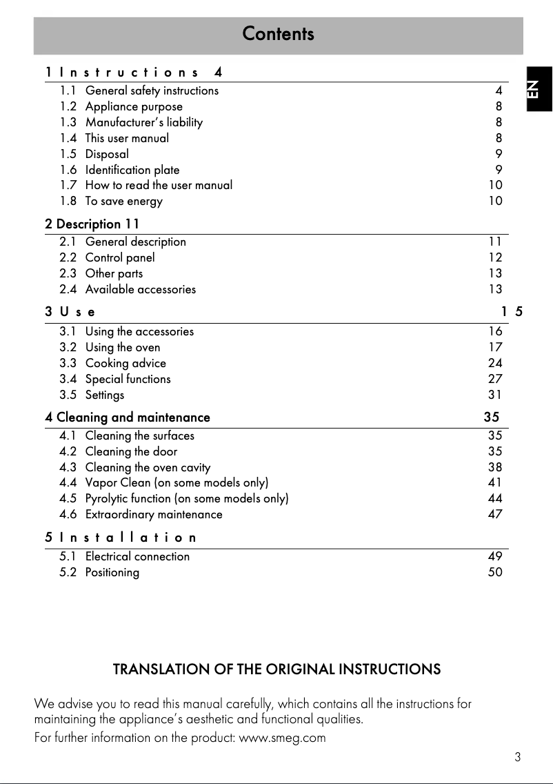 Page 1 de la notice Manuel utilisateur Smeg SFPA6301TV