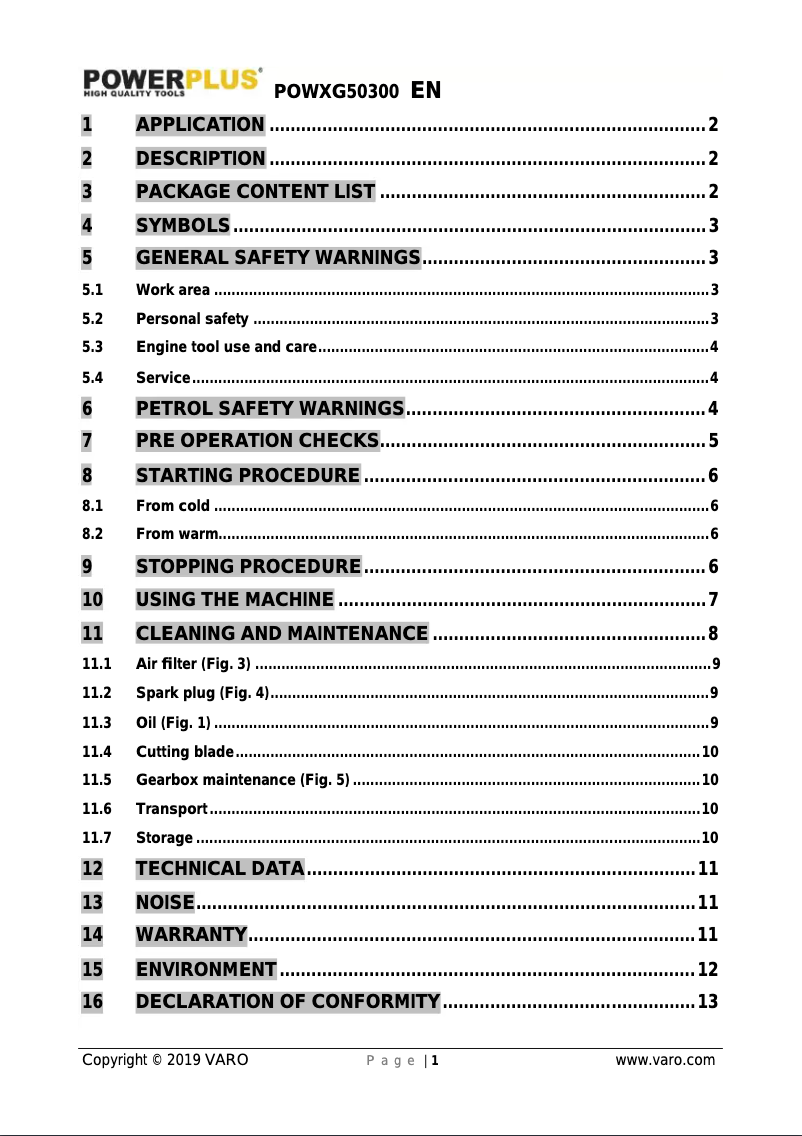 Page n°1 - Manuel utilisateur PowerPlus POWXG50300