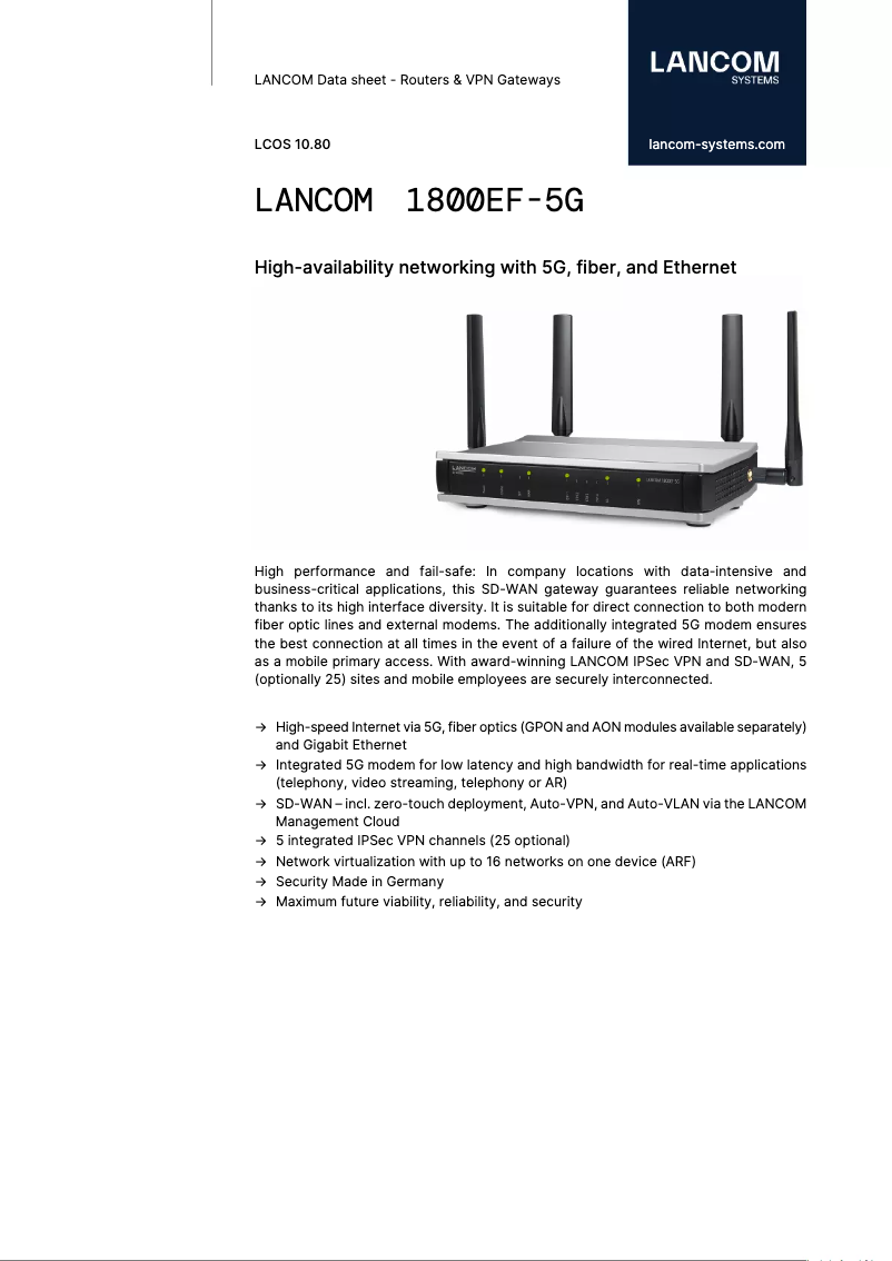Image de la première page du manuel de l'appareil 1800EF-5G