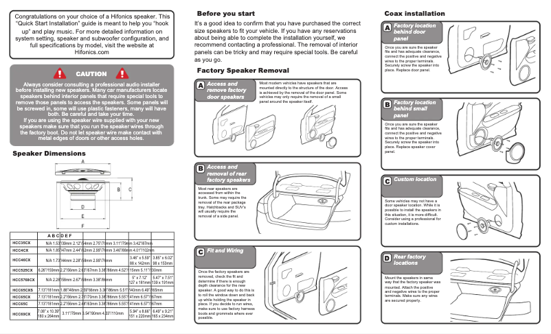 Page n°1 - Manuel utilisateur Hifonics HCC525CX