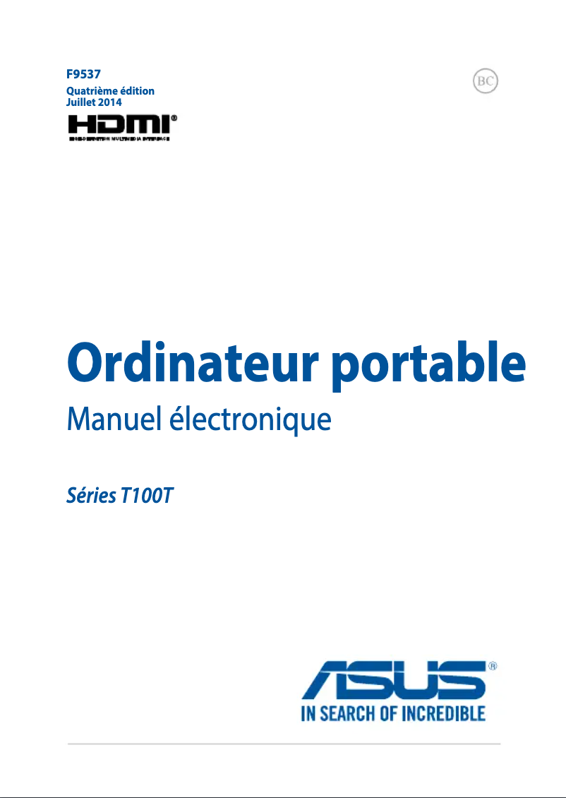 Page 1 de la notice Manuel utilisateur Asus Transformer Book T100TAM