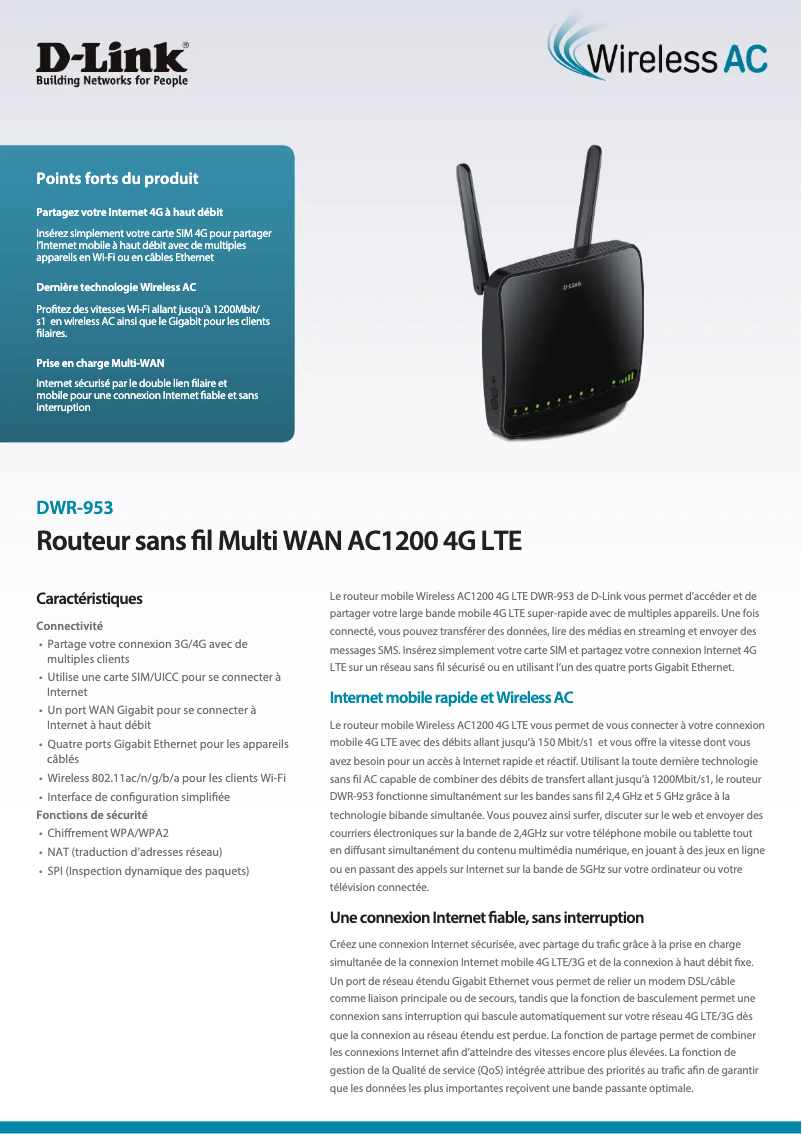Page 1 de la notice Fiche technique D-Link DWR-953