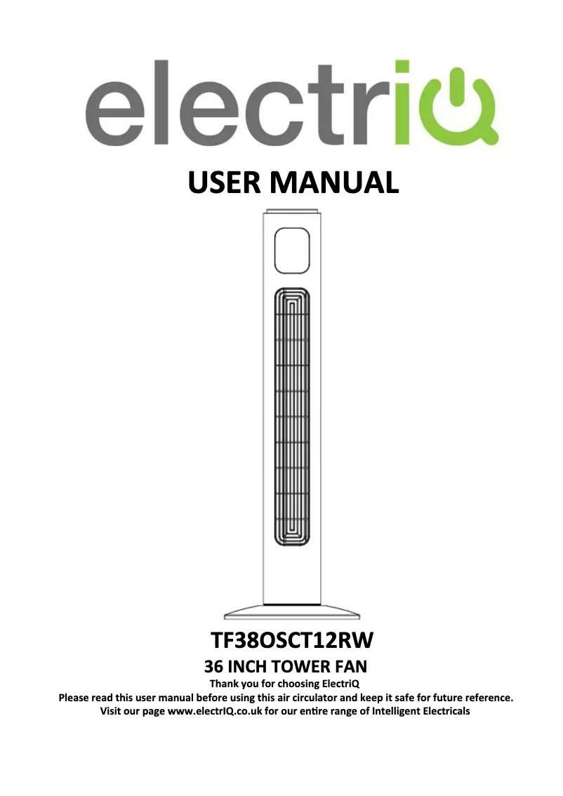 Page 1 de la notice Manuel utilisateur ElectriQ TF38OSCT12TRW