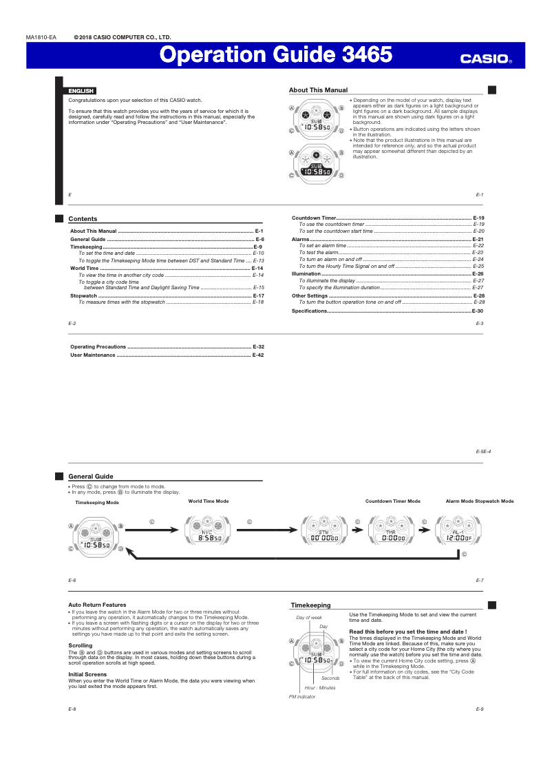 Page n°1 - Manuel utilisateur Casio G-Shock DW-5900BB-1ER