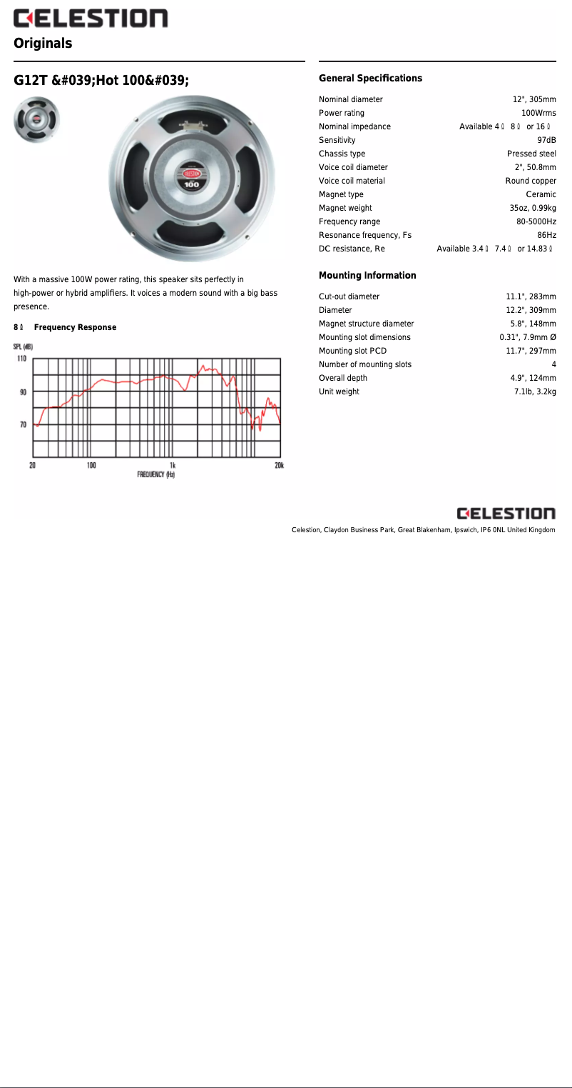 Page n°1 - Manuel utilisateur Celestion G12T