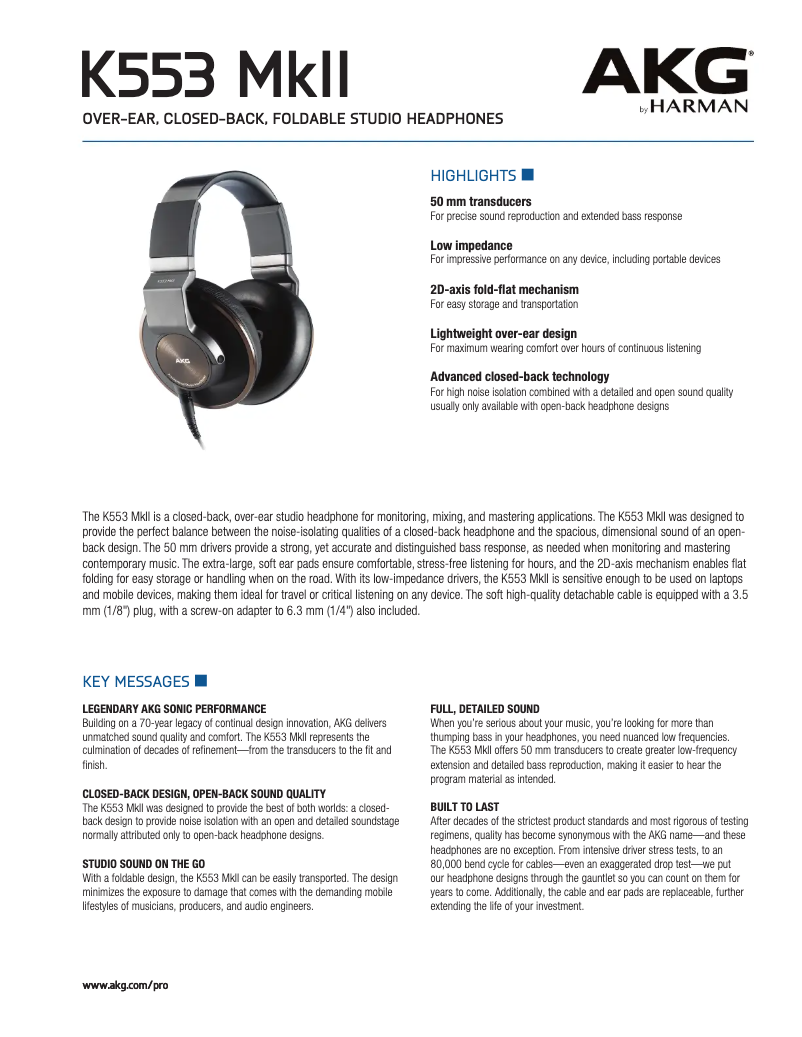 Página 1 del manual Manual de usuario AKG K553 MKII