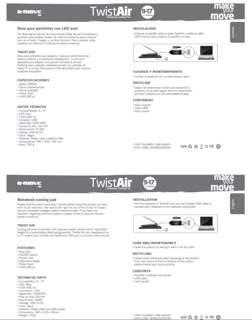 Page 1 de la notice Manuel utilisateur B-Move Twist Air