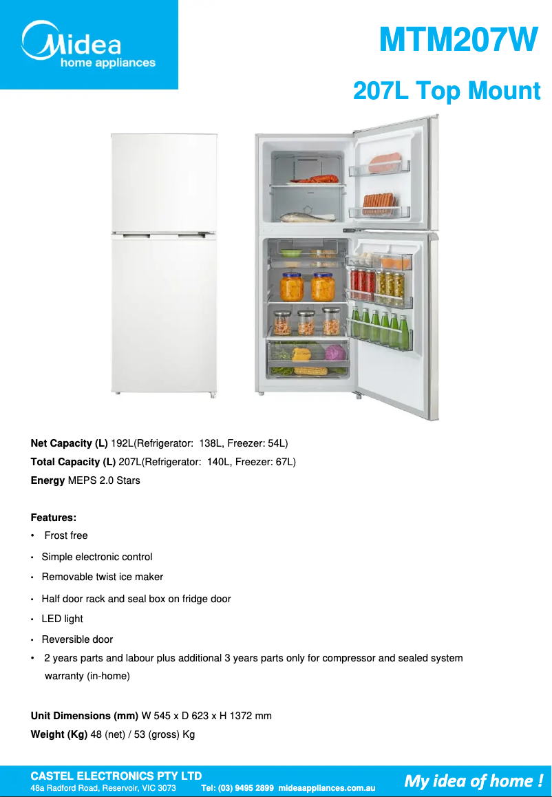 Page n°1 - Fiche technique Midea MTM207W