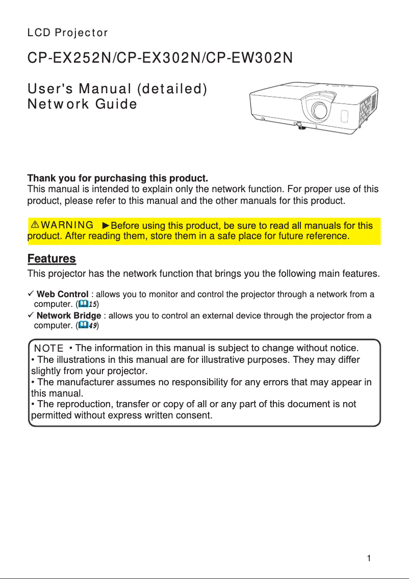 Page 1 de la notice Manuel utilisateur Hitachi CP-EX252N