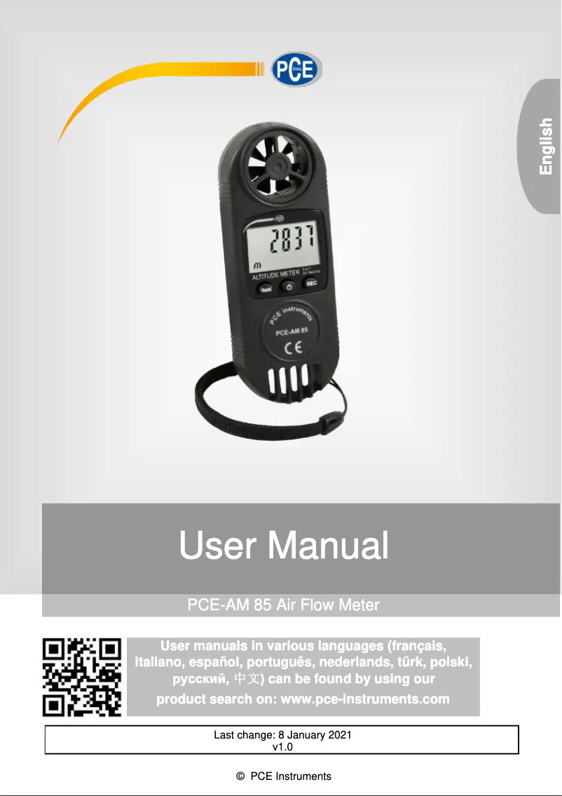 Page n°1 - Manuel utilisateur PCE Instruments PCE-AM 85