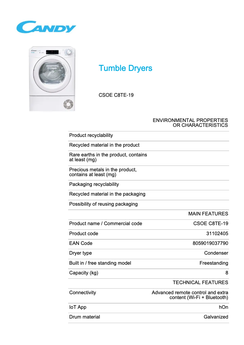 Image de la première page du manuel de l'appareil CSOE C8TE-19