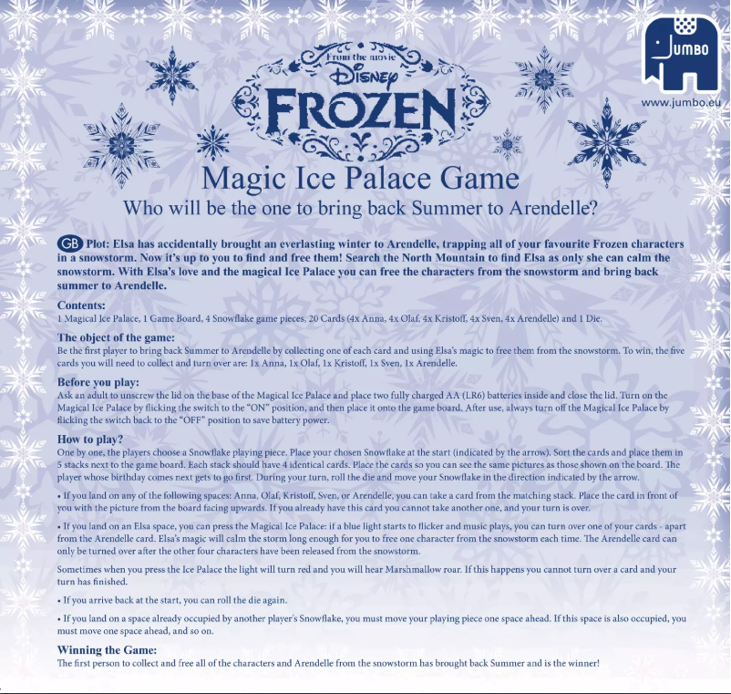 Page 1 de la notice Manuel utilisateur Jumbo Disney Frozen Magic Ice Palace Game RU