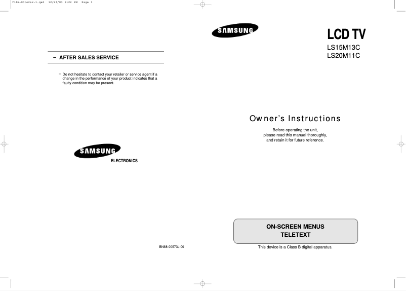 Page 1 de la notice Manuel utilisateur Samsung LS15M13C