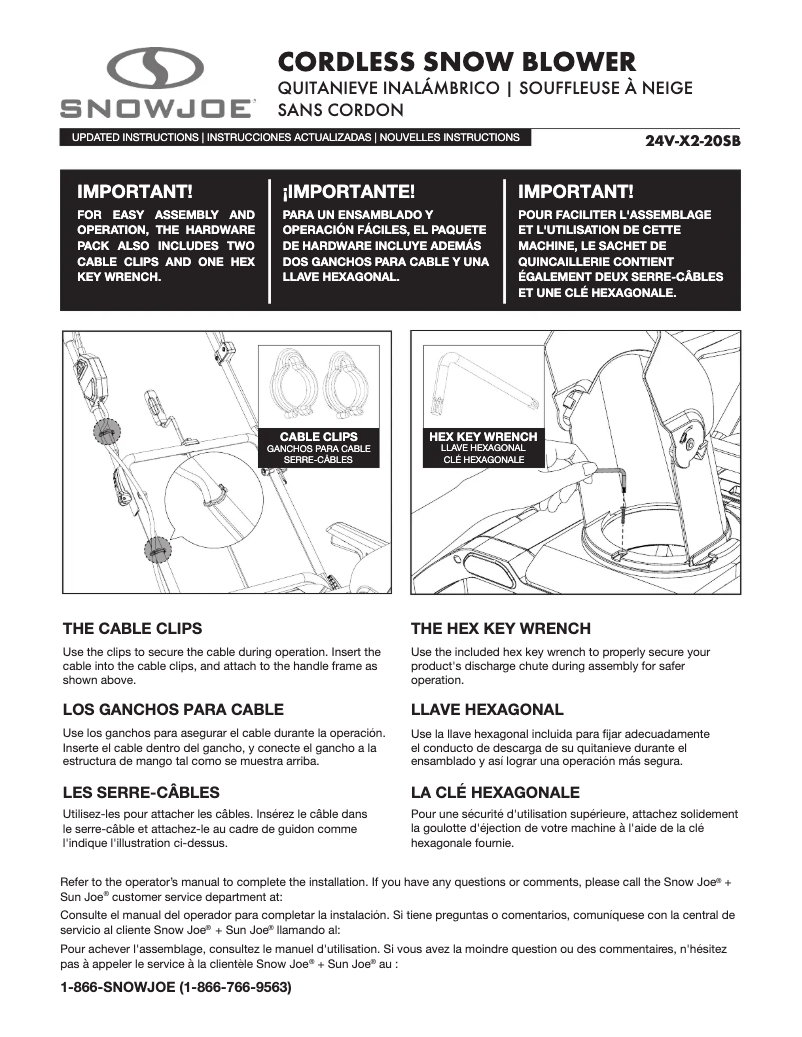 Page 1 de la notice Instructions / montage Snow Joe 24V-X2-20SB