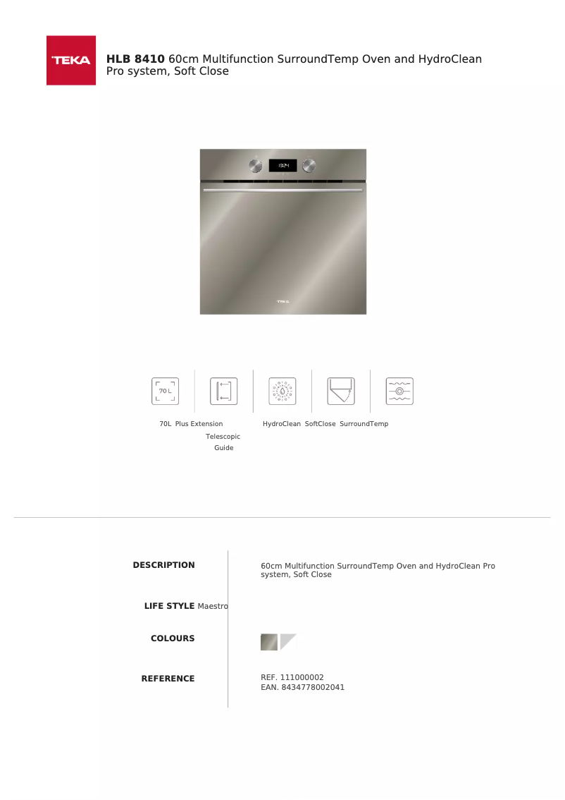 Page n°1 - Fiche technique Teka HLB 8410