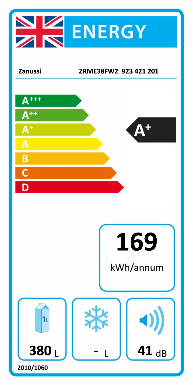 Page n°1 - Label énergétique Zanussi ZRME38FW2
