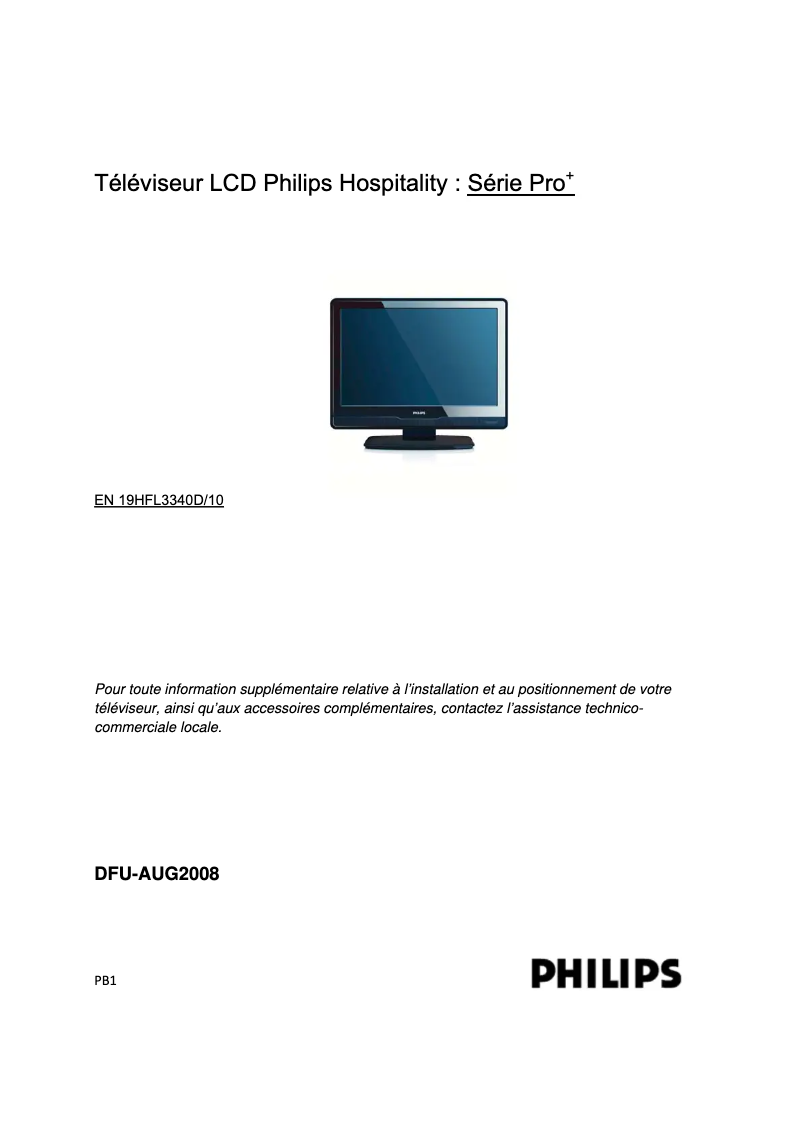 Page 1 de la notice Manuel utilisateur Philips 19HFL3340D