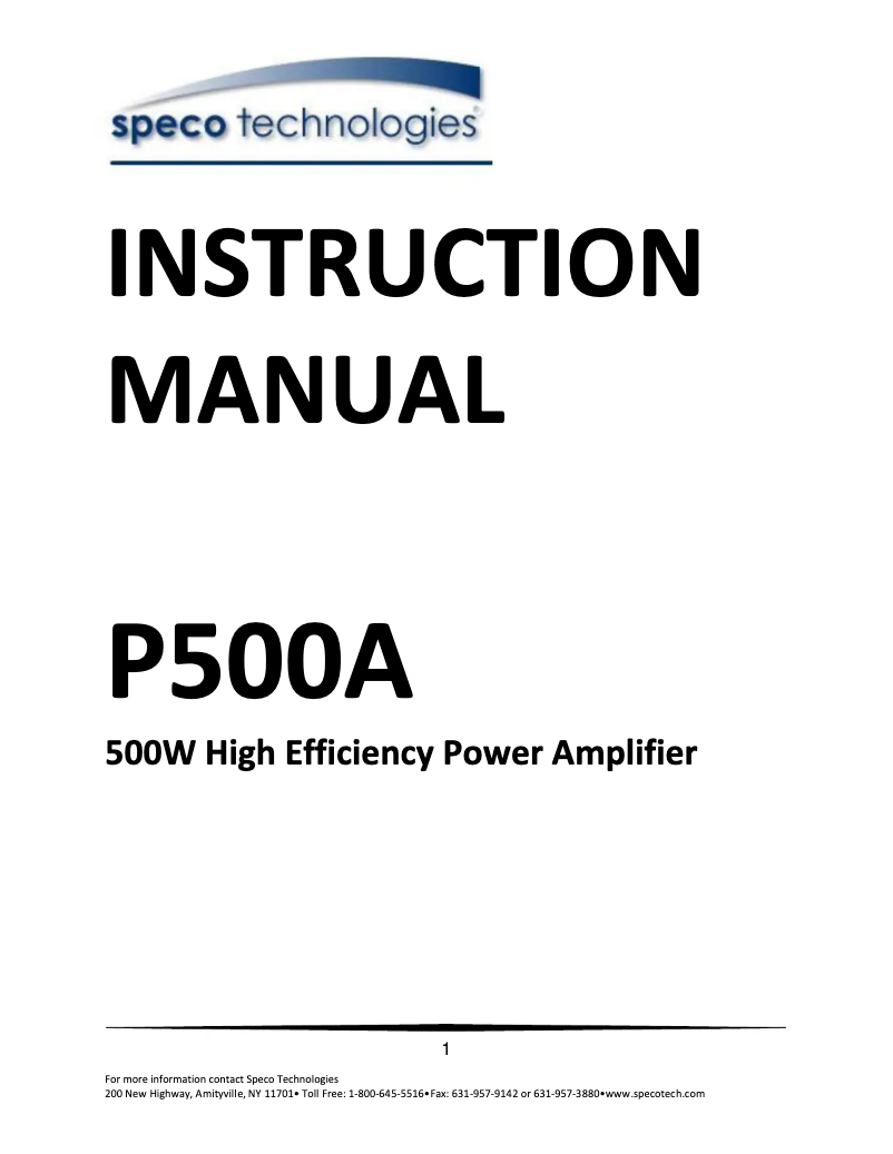 Página 1 del manual Manual de usuario Speco Technologies P500A