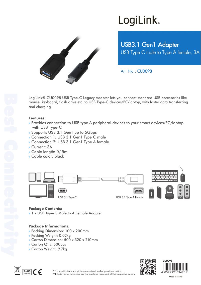 Page 1 de la notice Manuel utilisateur LogiLink CU0098