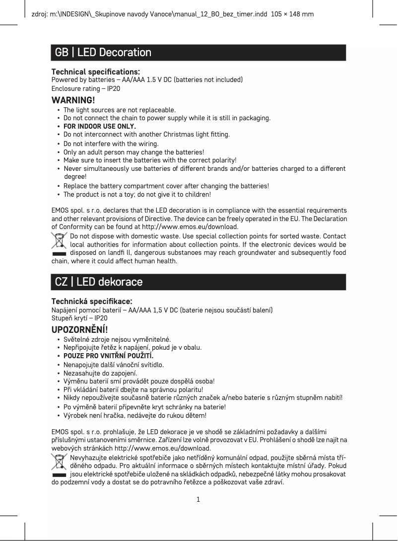 Page n°1 - Manuel utilisateur Emos DCFW03