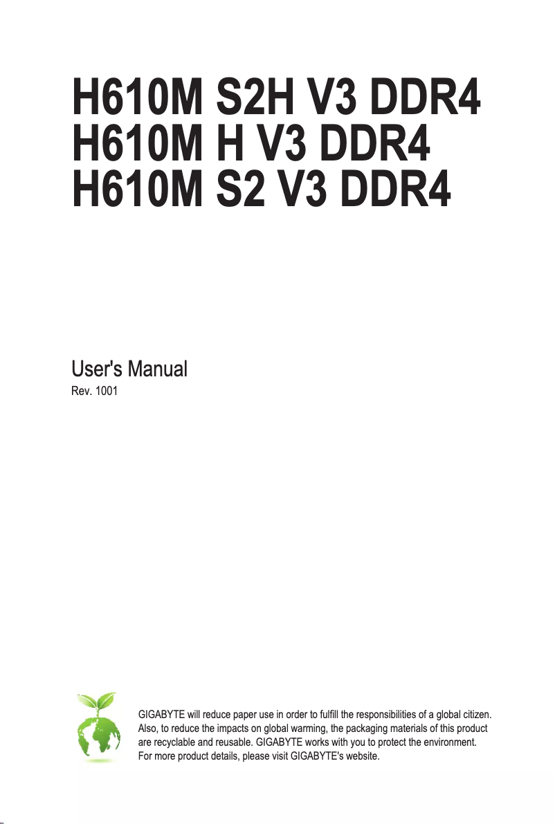 Page 1 de la notice Manuel utilisateur Gigabyte H610M S2 V3 DDR4