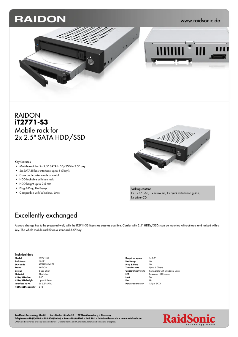 Page 1 de la notice Fiche technique Icy Box iT2771-S3