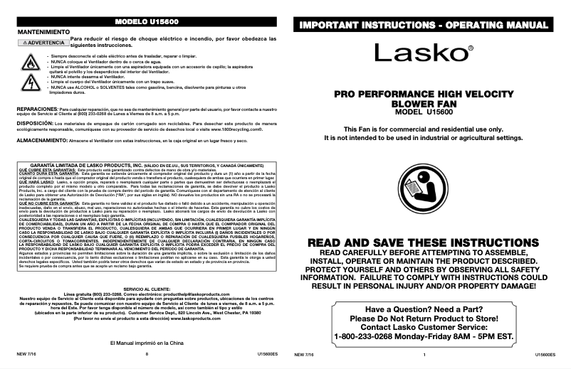 Image de la première page du manuel de l'appareil Pro-Performance U15600