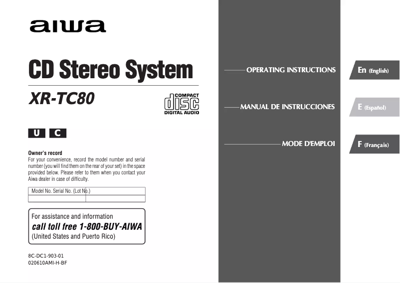 Page n°1 - Manuel utilisateur Aiwa XR-TC80