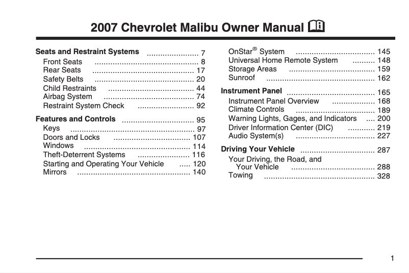 Page 1 de la notice Manuel utilisateur Chevrolet Malibu Maxx (2007)