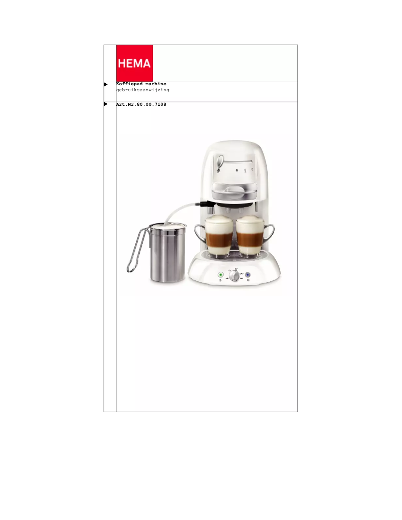 Page 1 de la notice Manuel utilisateur Hema 80.00.7108