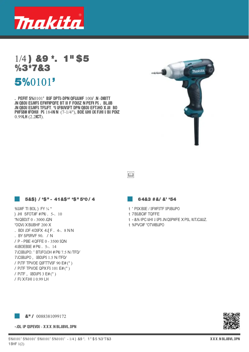 Page 1 de la notice Fiche technique Makita TD0101F