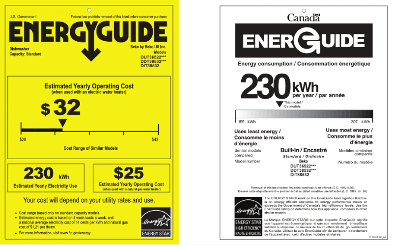 Page 1 de la notice Label énergétique Beko DDT38532X