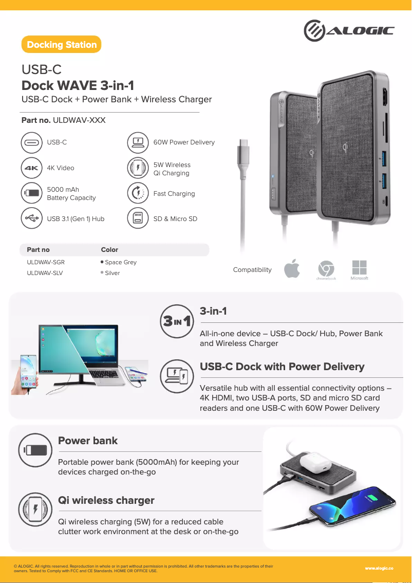 Page 1 de la notice Manuel utilisateur Alogic Dock WAVE 3-in-1