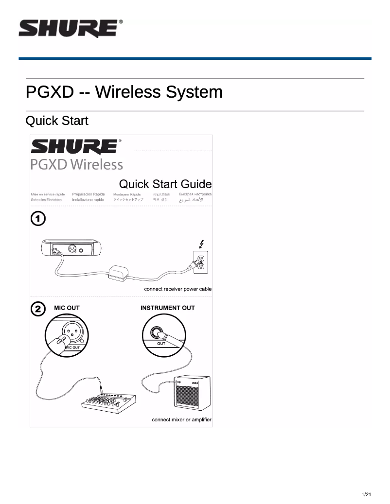 Page 1 de la notice Manuel utilisateur Shure PGXD2