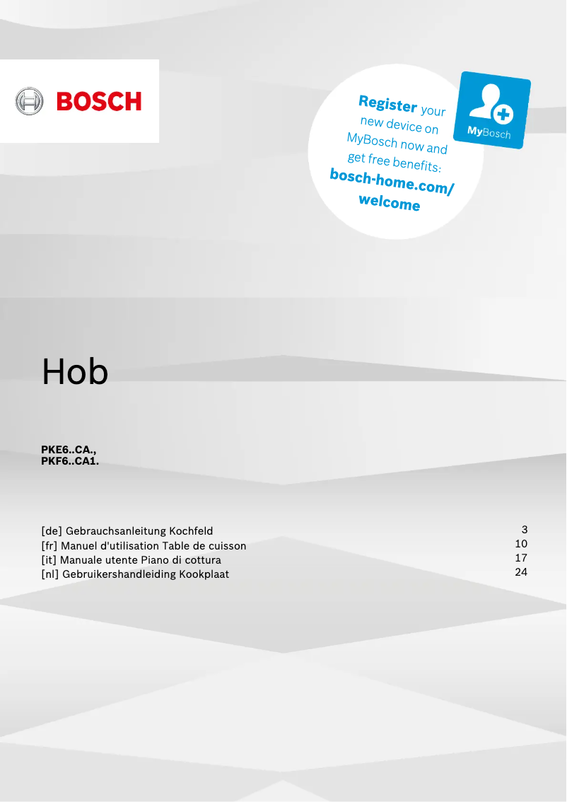 Page 1 de la notice Manuel utilisateur Bosch PKE645CA1E