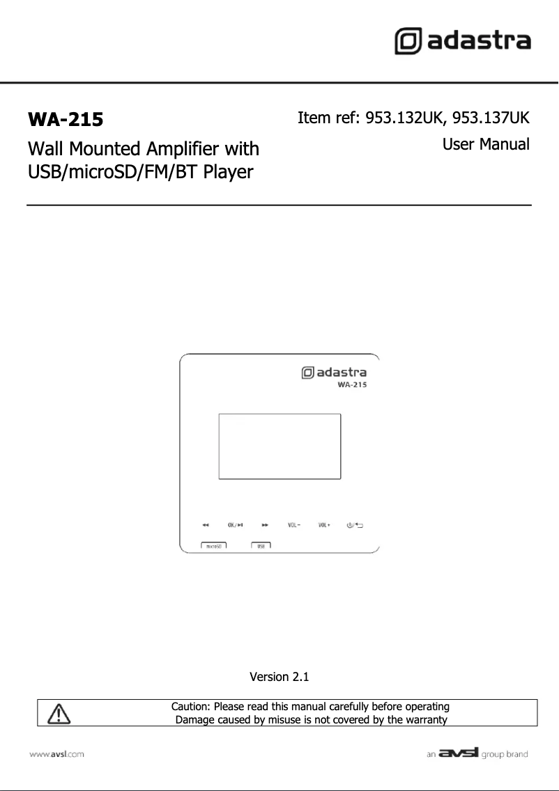 Page n°1 - Manuel utilisateur Adastra WA-215