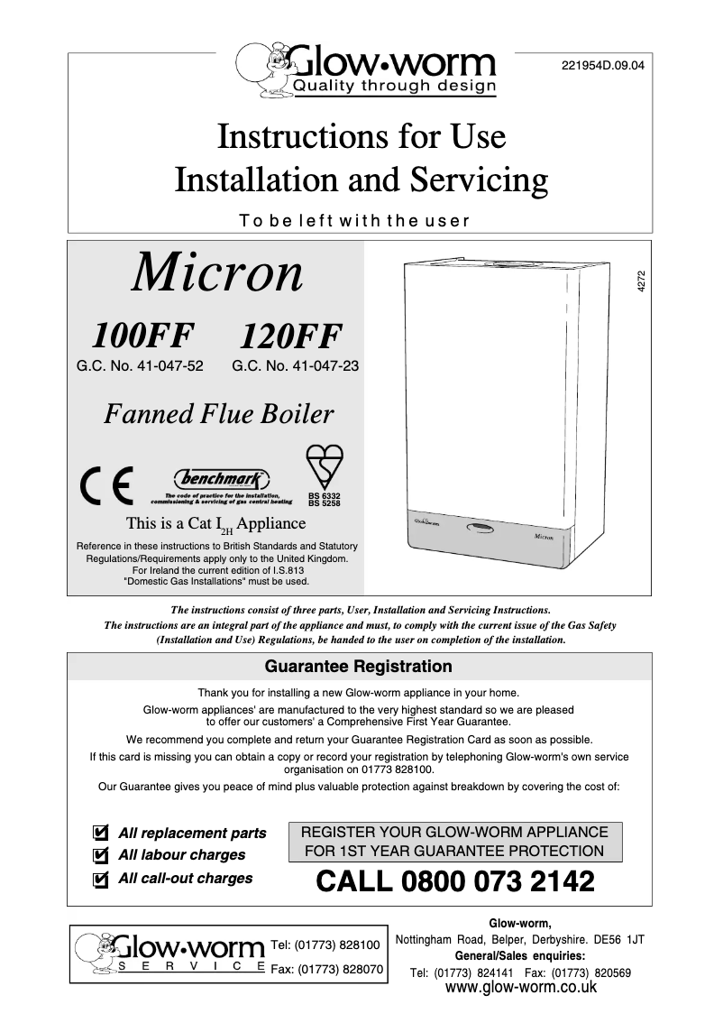 Page 1 de la notice Manuel utilisateur Glow-worm Micron 100FF