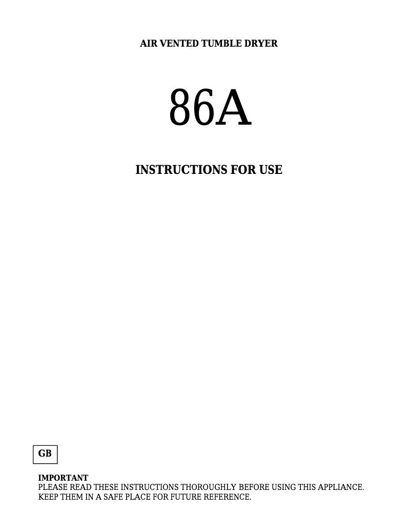 Page 1 de la notice Manuel utilisateur White Knight 86AW