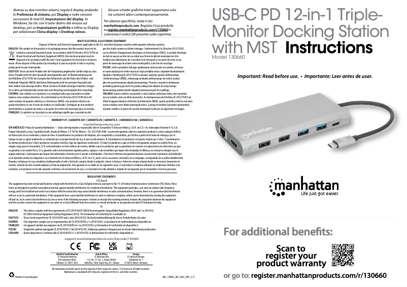 Page 1 de la notice Manuel utilisateur Manhattan 130660