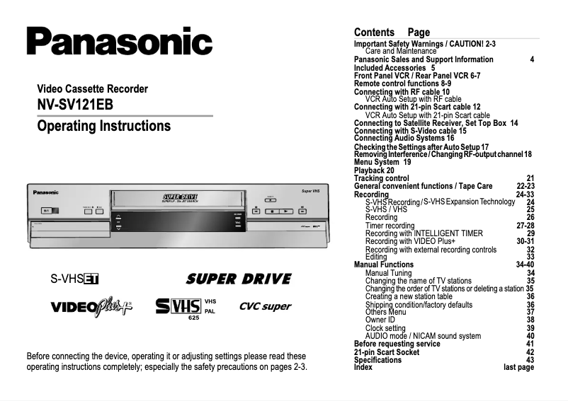 Page n°1 - Manuel utilisateur Panasonic NV-SV121EB