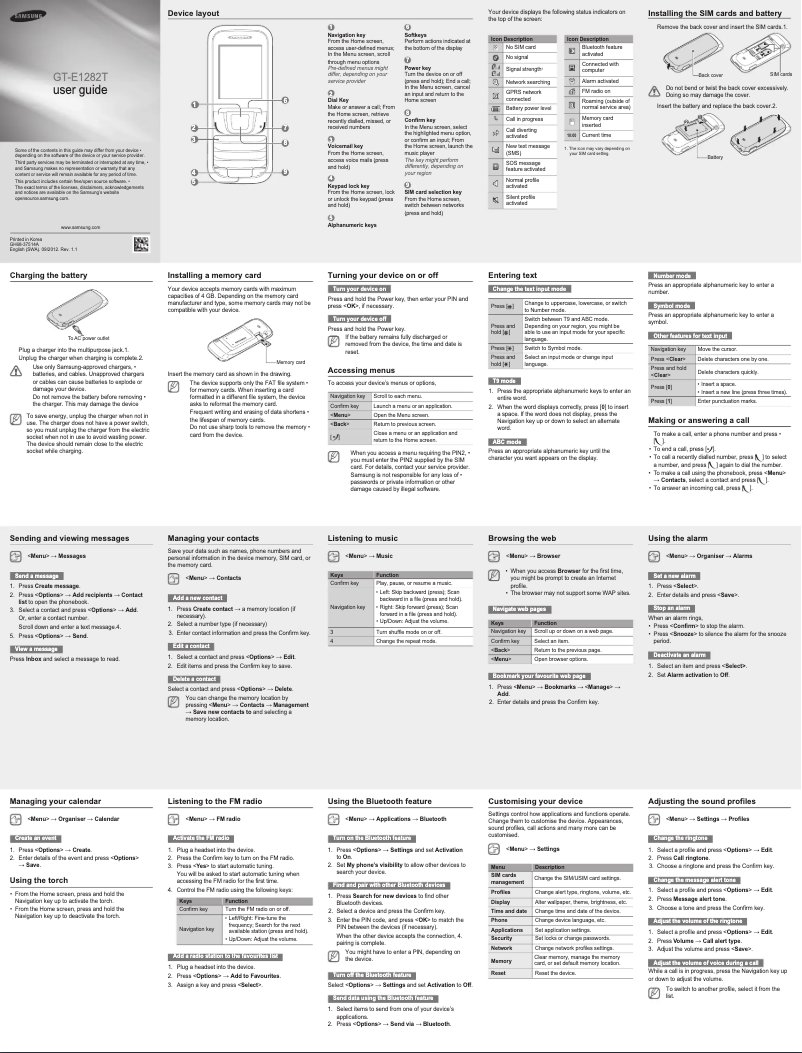 Image de la première page du manuel de l'appareil GT-E1282T